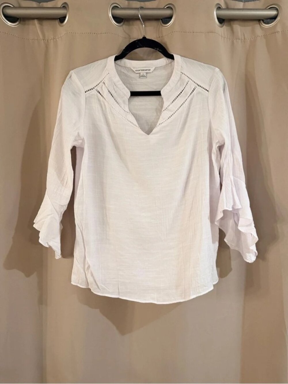 Counterparts White Gauze V-Neck Ruffle Sleeve Top